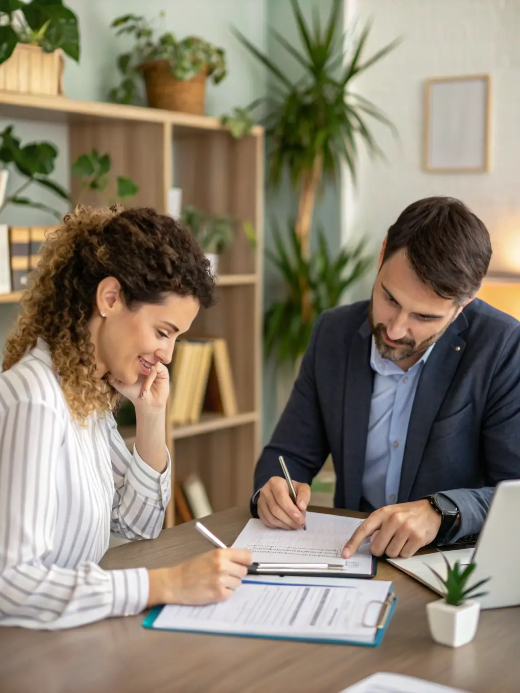 A professional advisor guiding a client through estate planning documents, emphasizing the importance of expert advice in securing their legacy.
