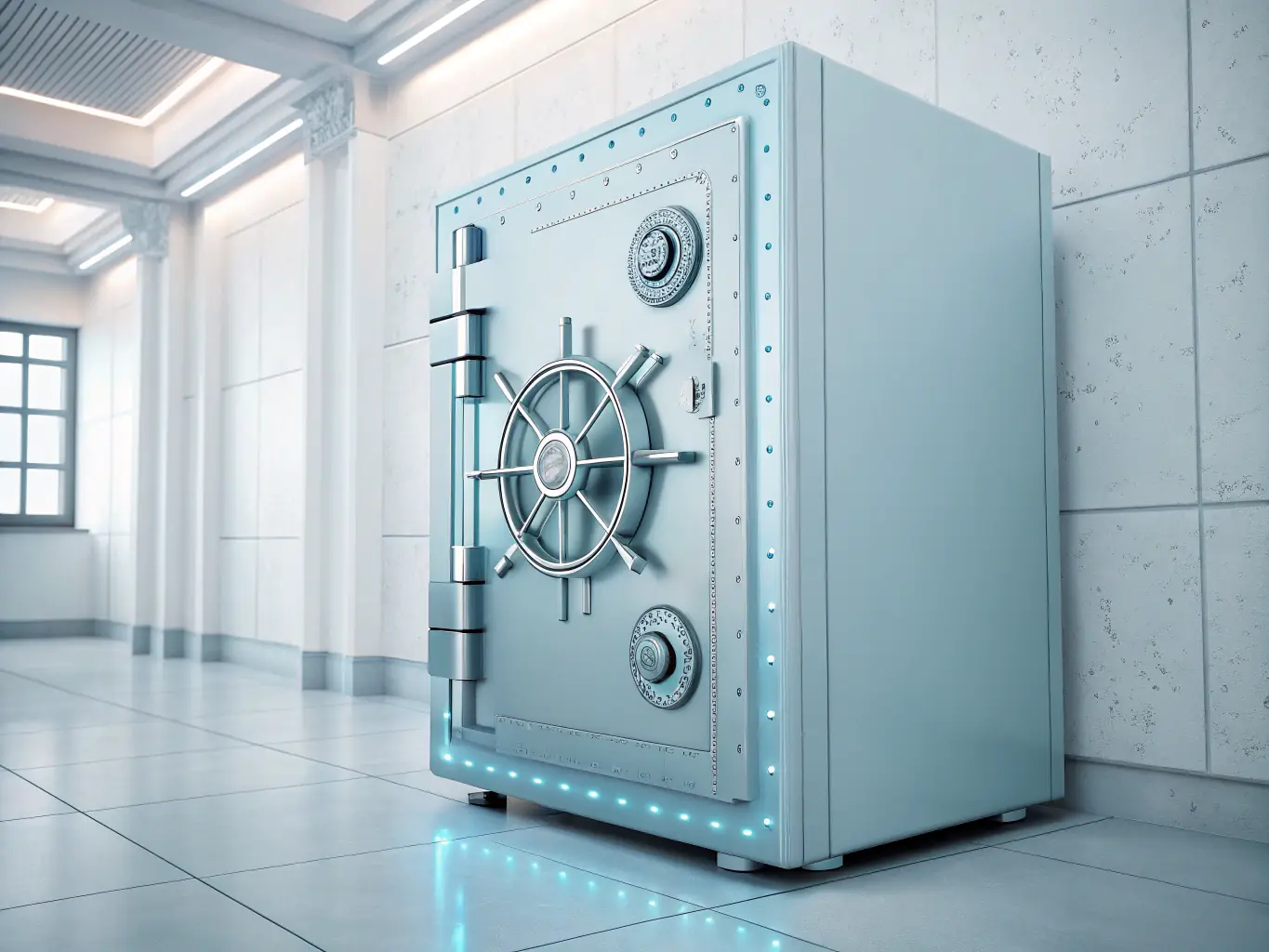 A secure vault with a Union Jack flag subtly incorporated into the design, symbolizing asset protection within the UK.